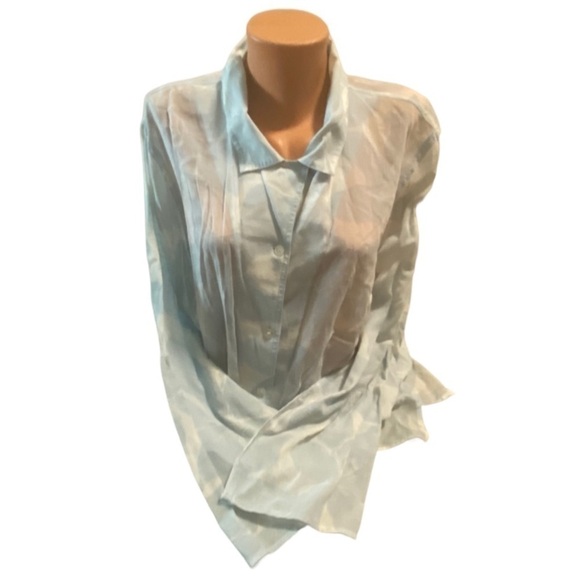 Elisabeth Liz Claiborne Floral Bell Sleeve Button Shirt Top 2X PLUS White Blue - Picture 7 of 14